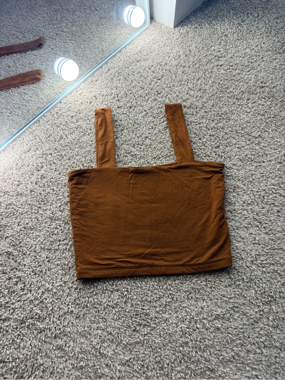 Brown Square Neck Crop Tank Top - Women